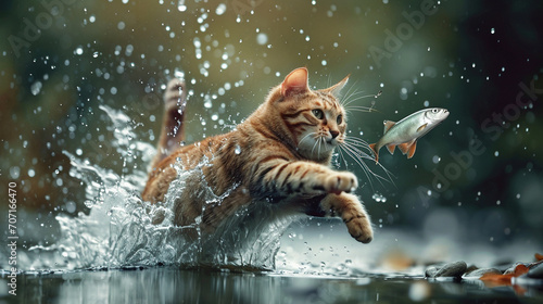 Close up of Little Cat Catching Fish