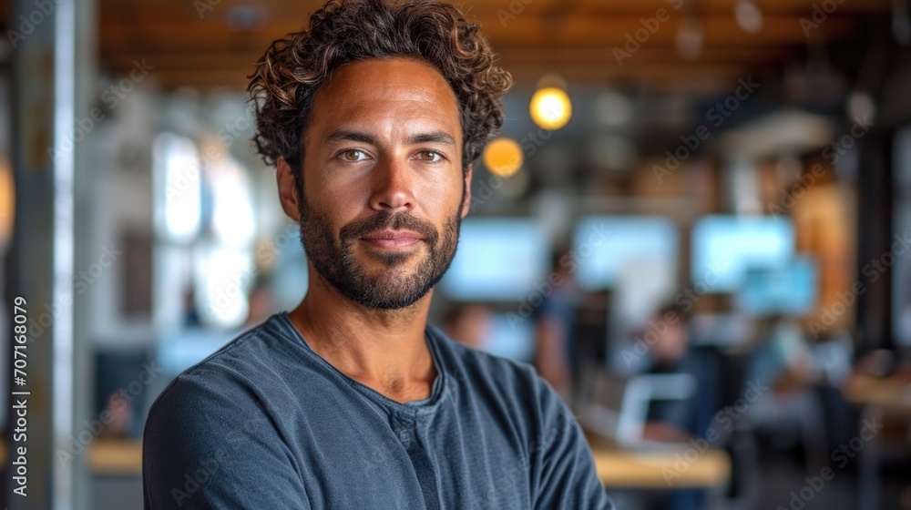 Visionary tech innovator in a dynamic office, epitomizing success in technology. Visionary tech innovator in a dynamic office, epitomizing success in technology.