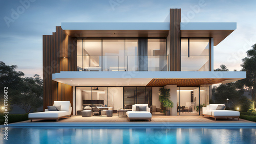 3d house model rendering on white background  3D illustration modern cozy house with pool and parking house