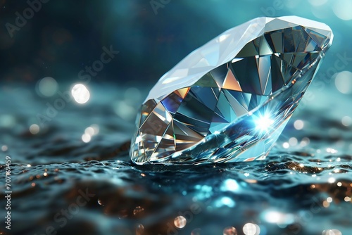 a large diamond  with sparkles and reflections  in the style of realistic still lifes with dramatic lighting  light cyan