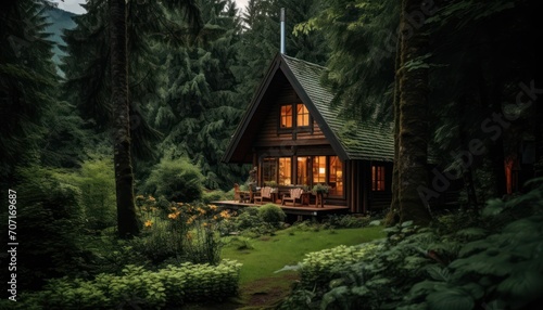 Small Cabin Nestled Amongst Majestic Forest Trees - Serene Wilderness Getaway