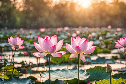 Lotus flowers on a beautiful pond