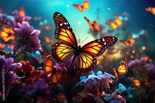 ethereal beautiful landscape with butterflies © neirfy