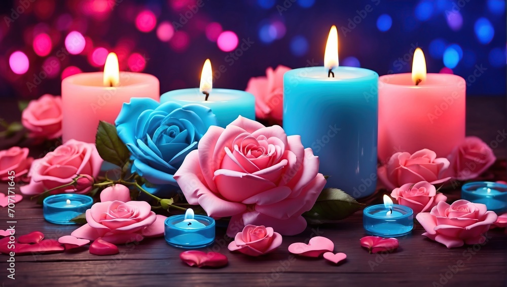 candle, rose, flower, glass, romantic candles and rose petals