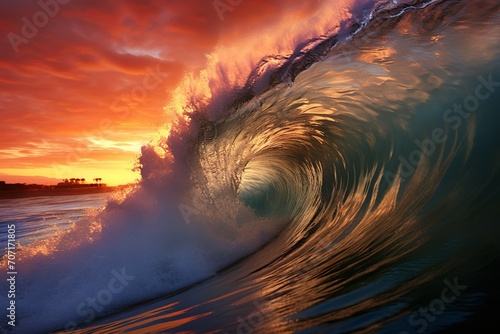 A Massive Wave at Sunset. © Kasorn