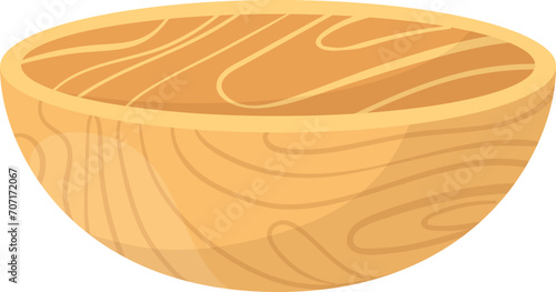 Wooden bowl empty simple design. Cartoon wood texture kitchenware vector illustration.