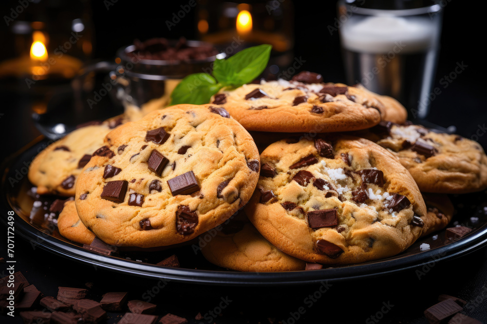 Gourmet Chocolate Chip Treats on Sleek Matte Dish Gourmet Chocolate Chip Treats on Sleek Matte Dish