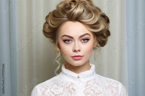 Portrait of a woman with a beautiful stylish hairstyle, fashion and beauty concept