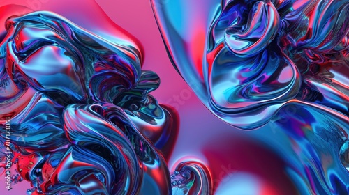 abstract futuristic bright expressive background with blue and pink metallic waves