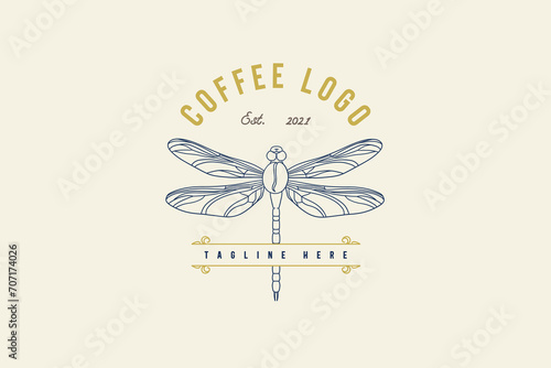 dragonfly coffee logo in vintage style
