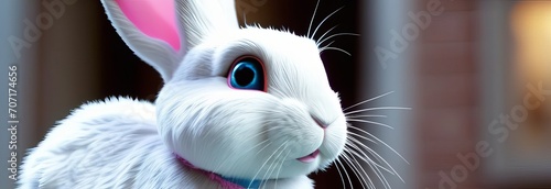 Cute Easter bunny rabbit close up portrait. Easter egg hunt concept. cartoon easter bunn photo