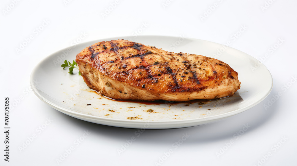 White Plate With Grilled Meat, Simple and Appetizing Food Dish White Plate With Grilled Meat, Simple and Appetizing Food Dish
