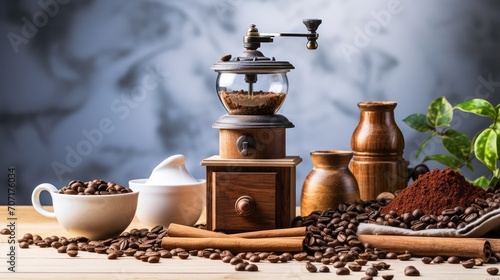 coffee grinder and coffee beans photo