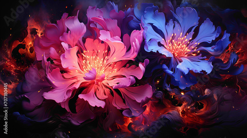 A deep indigo canvas with a burst of neon pink emanating from the center, creating a stunning contrast.