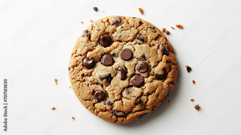 a cookie with chocolate chip on isolated white background with empty copy space a cookie with chocolate chip on isolated white background with empty copy space