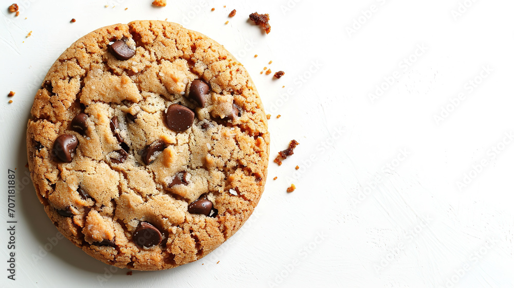 a cookie with chocolate chip on isolated white background with empty copy space a cookie with chocolate chip on isolated white background with empty copy space