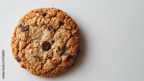 a cookie with chocolate chip on isolated white background with empty copy space photo