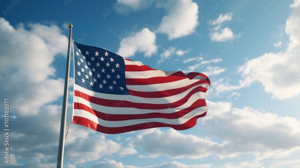 american colonies concept, American Flag in front of Cloudy Blue Sky american colonies concept, American Flag in front of Cloudy Blue Sky