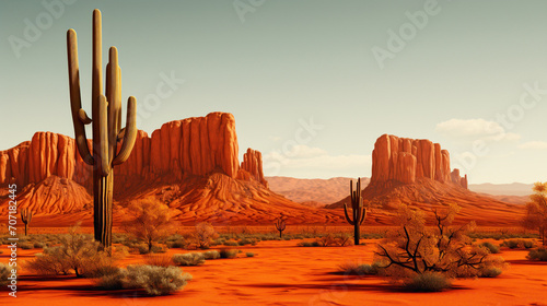 A lone desert cactus standing tall against a blazing orange backdrop.