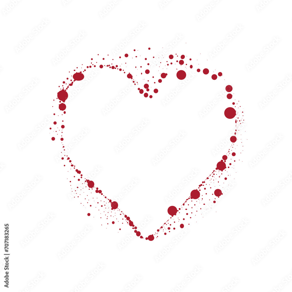 Heart with round shapes. Heart in points design. Heart of red dots. Dot heart design