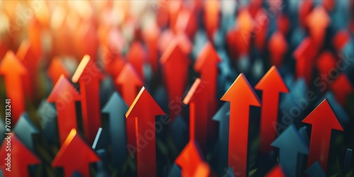 3d rendering of arrows in a row. Business success concept. Business growth, development progress, financial company statistic, hi results, investment grow concept Financial result graph.