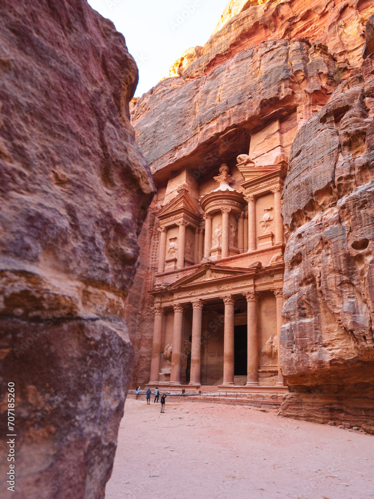 Welcome to Petra, the Treasury, also called Khazneh historical and touristic monument in Jordan