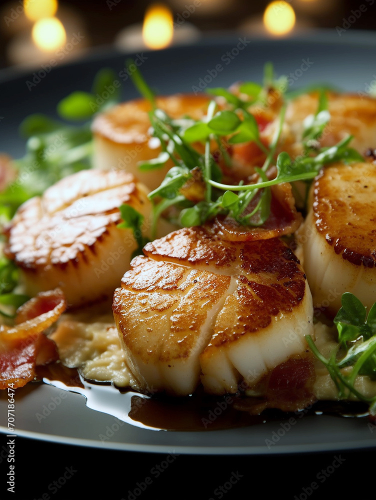 Fried scallops with spices on a dark
background. Homemade food, restaurant. Very tasty and healthy. Fried scallops with spices on a dark
background. Homemade food, restaurant. Very tasty and healthy.