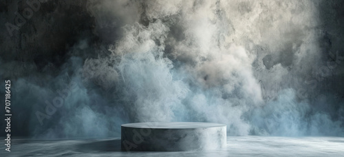 Abstract minimal stage with smoke and spotlight for product display. Stage showcase. photo