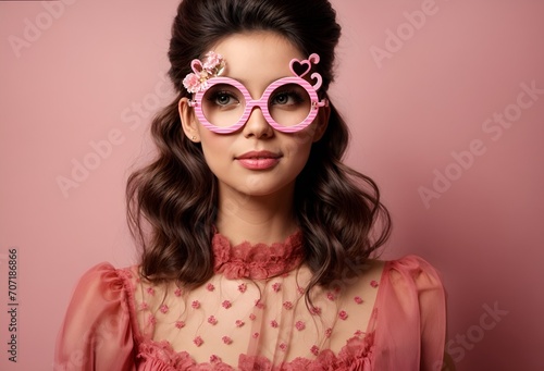 a woman wearing glasses with an unconventional and playful design © Meeza