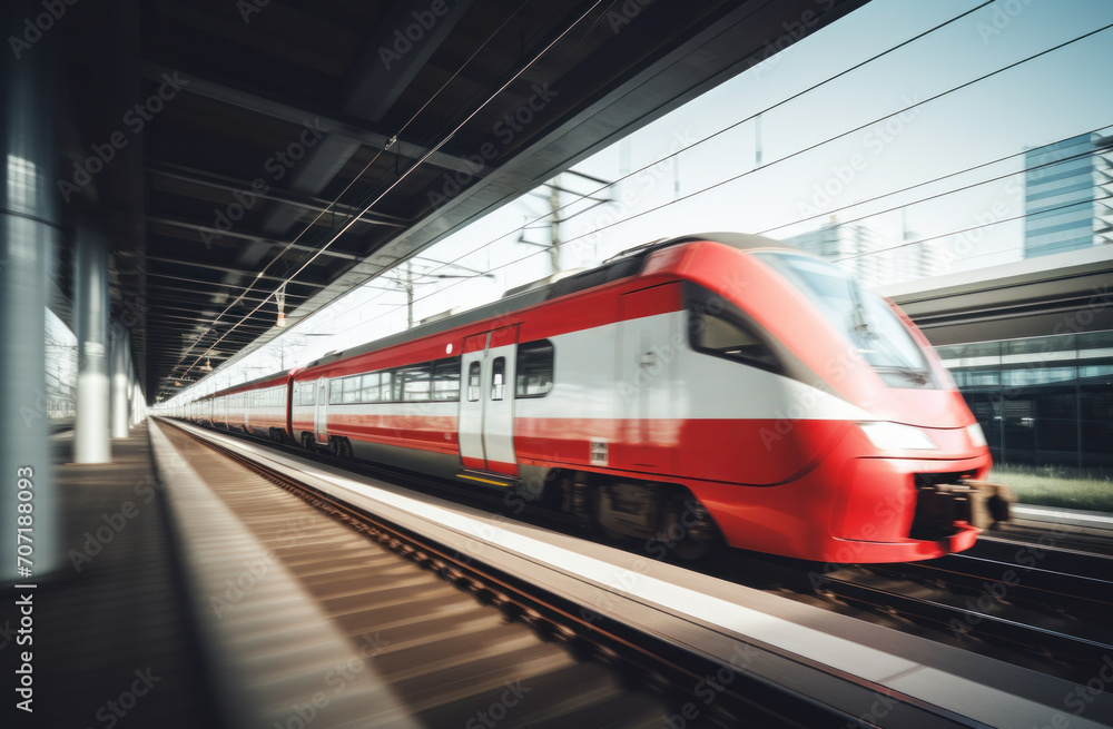 Fototapeta premium red and white train motion.