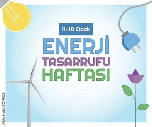 Energy saving week concept vector illustration. Translate 11-18 January energy saving week.