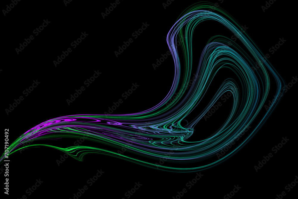 Spilled oil paint shimmers on a black background, paint strokes. Abstract geometric illustration of felt-tip pen doodle waves with gradient on dark background. Creative cover, wallpaper, flyer design. - obrazy, fototapety, plakaty 