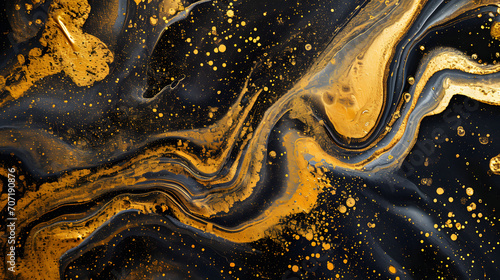Abstract marble background fluid art black, gold colours background © Jan