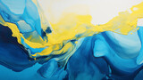 Swirling patterns of lemon yellow and ocean blue, creating a visually stunning liquid abstract that feels alive and dynamic.
