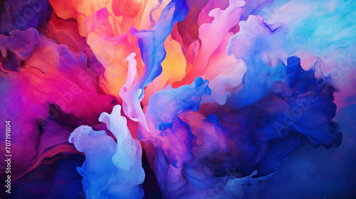 Vibrant bursts of coral and cobalt in a dance of liquid abstraction  frozen in time with stunning clarity and vivid detail in HD.