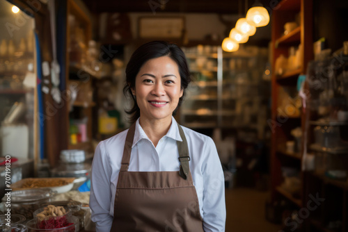 Empowered Thai entrepreneur, A captivating portrait of a female small business owner.