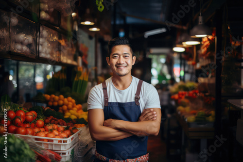Empowered Thai entrepreneur, A captivating portrait of a male small business owner.