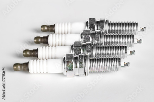 Spark plugs on a white background