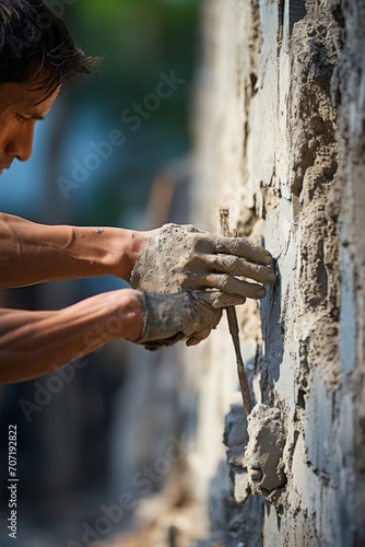 Man Plastering a Wall with Cement