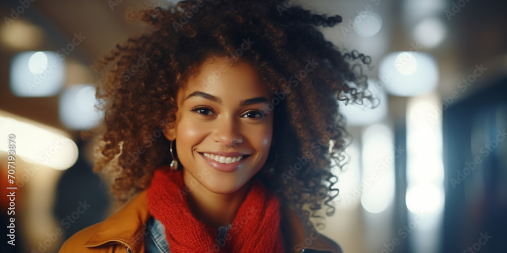 Portrait of a cute curly african american girl smiling at the camera. High quality photo Portrait of a cute curly african american girl smiling at the camera. High quality photo