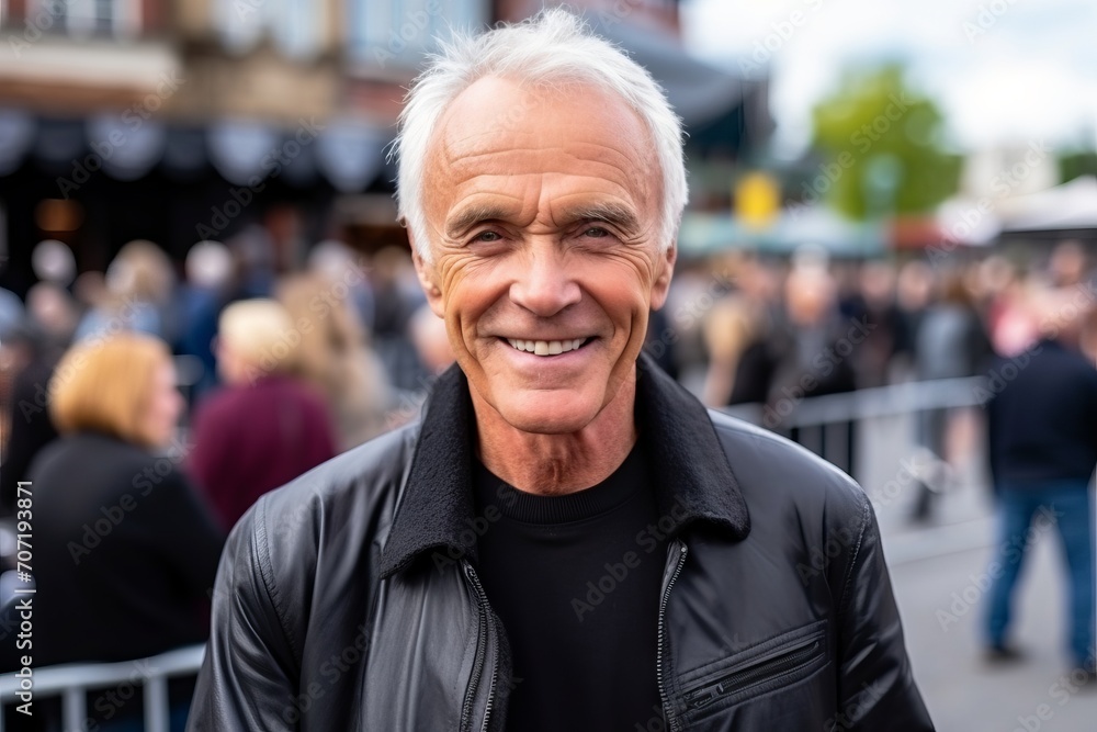 Portrait of a senior man smiling at the camera in the street Portrait of a senior man smiling at the camera in the street