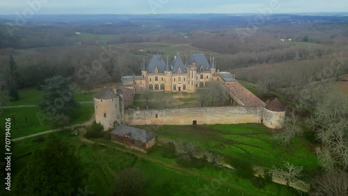 France, Dordogne (24), December 29, 2023, Saint-Michel-de-Montaigne, the castle where the writer Montaigne lived. High quality 4k footage photo