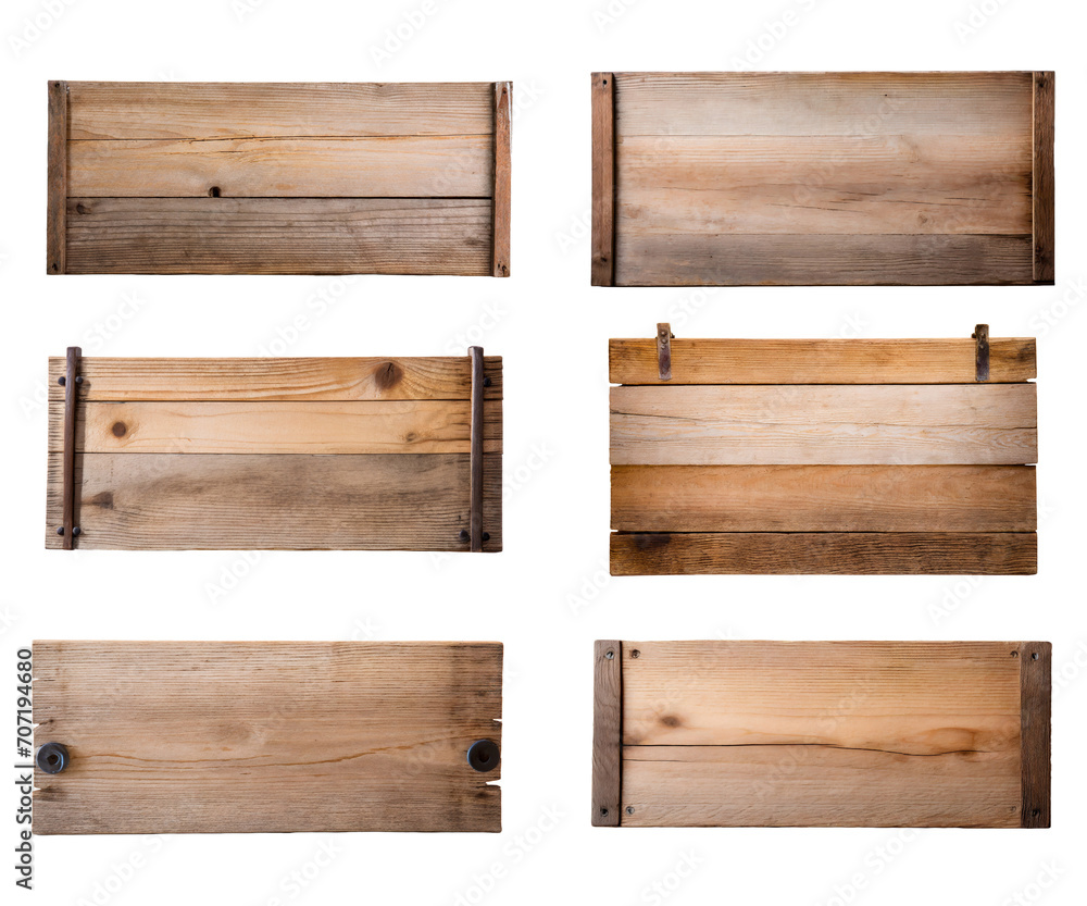 Collection of blank rustic wooden signs with copy space, isolated on transparent background. Collection of blank rustic wooden signs with copy space, isolated on transparent background.