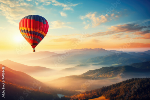 Hot Air Balloon Flight at Sunrise Over Mountains © Guillem de Balanzó