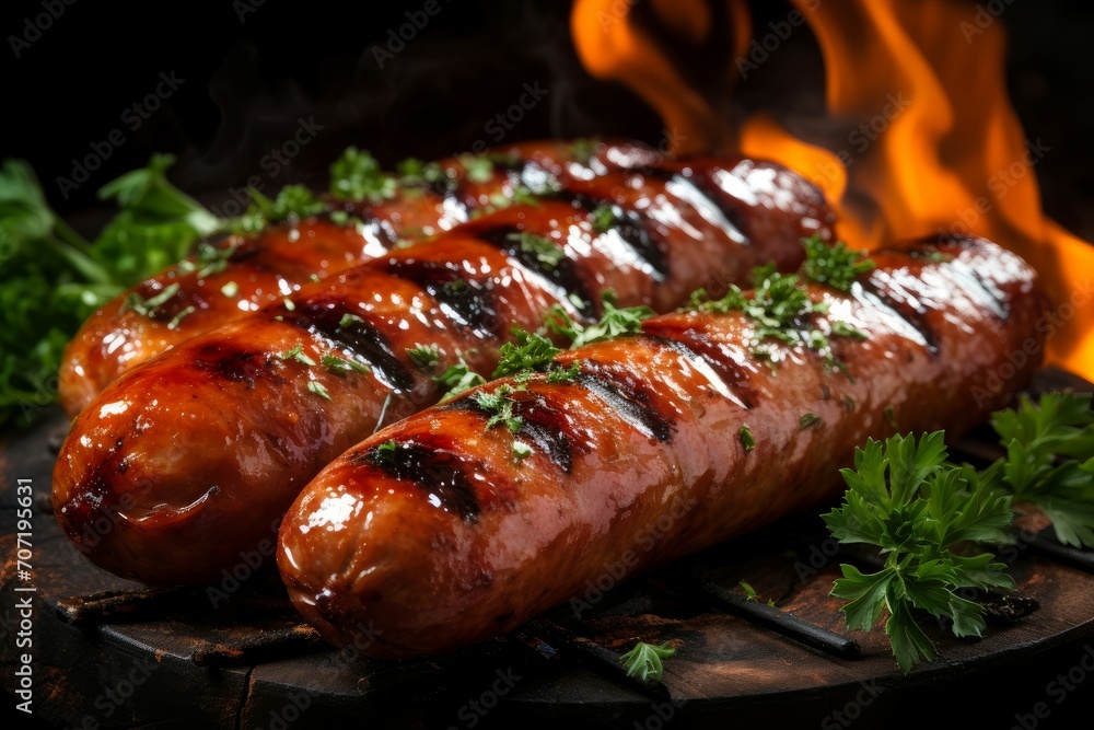 Grilled sausages. Dinner pork beef. Generate Ai Grilled sausages. Dinner pork beef. Generate Ai
