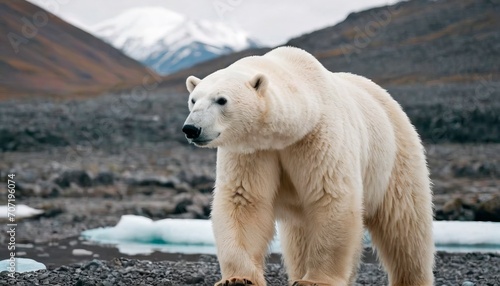 Polar bear in remote arctic desert with icy landscapes and polar wildlife.