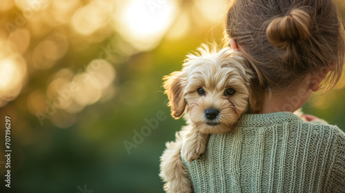 Tender Moment of a Child Holding a Puppy for a Family Pet Theme