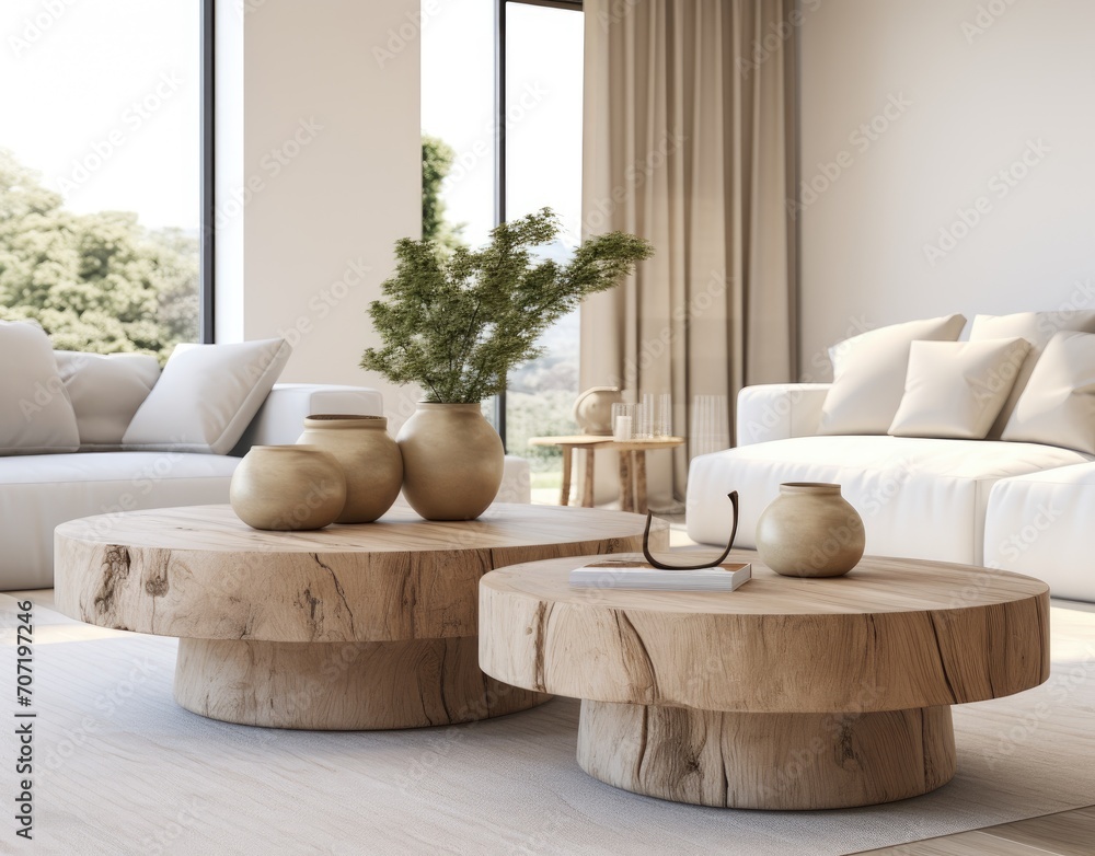 Obraz premium Comfortable Living Room With Abundant Furniture and Spacious Window. Scandinavian home interior design of modern living home.
