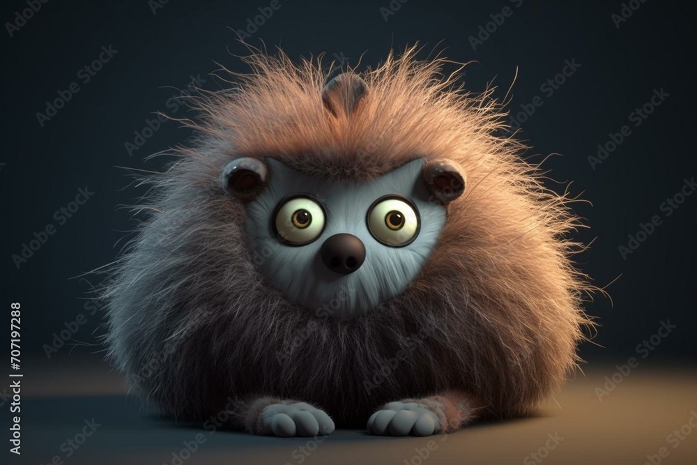 3D creature with fur in cartoon style. Generative AI