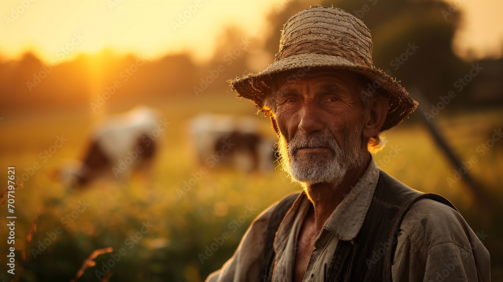male farmer on the background of cows